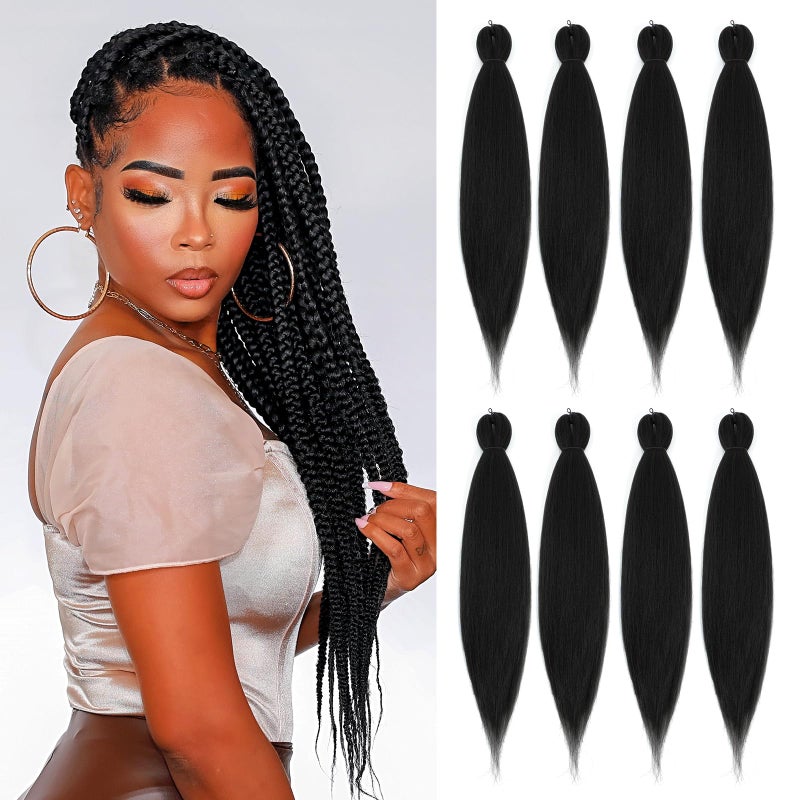 DIFUNEE Pre-stretched Braiding Hair - 24 Inch 8 Packs Jet Black Braiding Hair For Twist or Box Braids, Yaki Texture Hot Water Setting Synthetic Long Braiding Hair Extensions (24 Inch, #1-8P) - Image 2